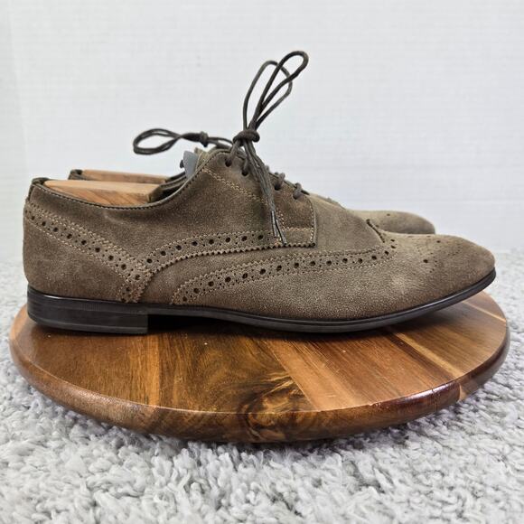 Saks Fifth Avenue Taupe Brown Suede Wingtip Full Brogue Casual Oxford Mens 10.5 - Picture 3 of 15